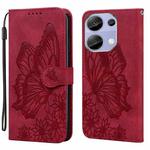 For Xiaomi Redmi Note 13 Pro 4G Retro Skin Feel Butterflies Embossing Horizontal Flip Leather Phone Case(Red)