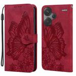 For Xiaomi Redmi Note 13 Pro+ 5G Retro Skin Feel Butterflies Embossing Horizontal Flip Leather Phone Case(Red)