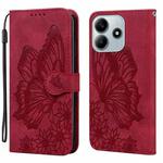 For Redmi Note 14 5G Retro Skin Feel Butterflies Embossing Horizontal Flip Leather Phone Case(Red)