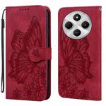 For Redmi 14C 4G Retro Skin Feel Butterflies Embossing Horizontal Flip Leather Phone Case(Red)