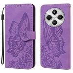 For Redmi 14C 4G Retro Skin Feel Butterflies Embossing Horizontal Flip Leather Phone Case(Purple)