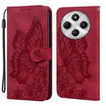 For Redmi A4 5G Retro Skin Feel Butterflies Embossing Horizontal Flip Leather Phone Case(Red)