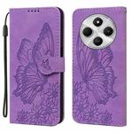 For Redmi A4 5G Retro Skin Feel Butterflies Embossing Horizontal Flip Leather Phone Case(Purple)