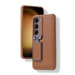 For Samsung Galaxy S24 5G Lens Flip Cover All-inclusive Phone Case with Holder(Brown)