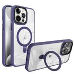 For iPhone 15 Pro Shield Armor MagSafe Holder Phone Case(Deep Purple)