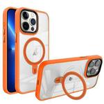 For iPhone 13 Pro Max Shield Armor MagSafe Holder Phone Case(Orange)
