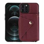 For iPhone 12 Pro Max Crossbody Zipper Card Bag RFID Anti-theft Phone Case(Wine Red)