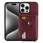 For iPhone 15 Pro Crossbody Zipper Card Bag RFID Anti-theft Phone Case(Wine Red)