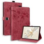 For Honor Pad 9 Cartoon Sakura Cat Embossed Leather Tablet Case(Red)