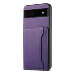 For Google Pixel 6a Calf Texture Card Bag Design Full Coverage Phone Case(Purple)