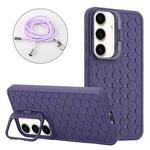 For Samsung Galaxy S24+ 5G Honeycomb Radiating Lens Holder Magsafe Phone Case with Lanyard(Purple)
