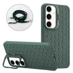 For Samsung Galaxy S24 5G Honeycomb Radiating Lens Holder Magsafe Phone Case with Lanyard(Green)