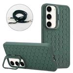 For Samsung Galaxy S23+ 5G Honeycomb Radiating Lens Holder Magsafe Phone Case with Lanyard(Green)