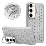 For Samsung Galaxy S23+ 5G Honeycomb Radiating Lens Holder Magsafe Phone Case with Lanyard(Grey)