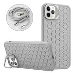 For iPhone 13 Pro Max Honeycomb Radiating Lens Holder Magsafe Phone Case with Lanyard(Grey)