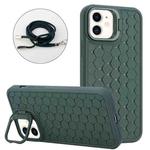 For iPhone 12 Honeycomb Radiating Lens Holder Magsafe Phone Case with Lanyard(Green)