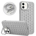 For iPhone 12 Honeycomb Radiating Lens Holder Magsafe Phone Case with Lanyard(Grey)