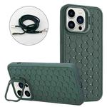 For iPhone 12 Pro Max Honeycomb Radiating Lens Holder Magsafe Phone Case with Lanyard(Green)