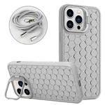 For iPhone 12 Pro Max Honeycomb Radiating Lens Holder Magsafe Phone Case with Lanyard(Grey)
