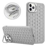 For iPhone 11 Pro Max Honeycomb Radiating Lens Holder Magsafe Phone Case with Lanyard(Grey)