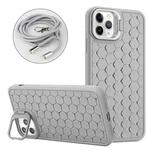 For iPhone 16 Pro Honeycomb Radiating Lens Holder Magsafe Phone Case with Lanyard(Grey)