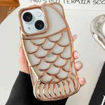 For iPhone 15 Mermaid Shape Embossed Electroplated TPU Phone Case(Gold)