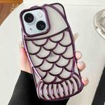 For iPhone 15 Mermaid Shape Embossed Electroplated TPU Phone Case(Dark Purple)