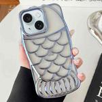 For iPhone 15 Mermaid Shape Embossed Electroplated TPU Phone Case(Blue)