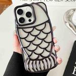 For iPhone 15 Pro Mermaid Shape Embossed Electroplated TPU Phone Case(Black)