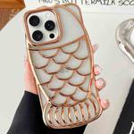 For iPhone 15 Pro Max Mermaid Shape Embossed Electroplated TPU Phone Case(Gold)