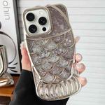 For iPhone 15 Pro Max Mermaid Shape Painted Paper Embossed Electroplated TPU Phone Case(Silver)