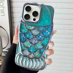 For iPhone 15 Pro Mermaid Shape Painted Paper Embossed Electroplated TPU Phone Case(Blue)