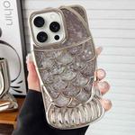 For iPhone 15 Pro Mermaid Shape Painted Paper Embossed Electroplated TPU Phone Case(Silver)