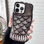 For iPhone 14 Pro Mermaid Shape Painted Paper Embossed Electroplated TPU Phone Case(Black)