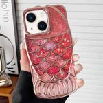 For iPhone 13 Mermaid Shape Painted Paper Embossed Electroplated TPU Phone Case(Rose Gold)