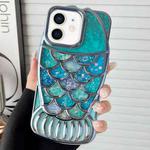 For iPhone 12 Mermaid Shape Painted Paper Embossed Electroplated TPU Phone Case(Blue)
