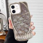 For iPhone 12 Mermaid Shape Painted Paper Embossed Electroplated TPU Phone Case(Silver)