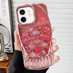 For iPhone 11 Mermaid Shape Painted Paper Embossed Electroplated TPU Phone Case(Rose Gold)