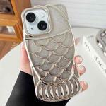 For iPhone 15 Mermaid Shape Glitter Paper Embossed Electroplated TPU Phone Case(Silver)