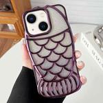 For iPhone 14 Mermaid Shape Glitter Paper Embossed Electroplated TPU Phone Case(Dark Purple)