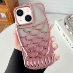 For iPhone 14 Mermaid Shape Glitter Paper Embossed Electroplated TPU Phone Case(Rose Gold)