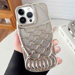 For iPhone 14 Pro Max Mermaid Shape Glitter Paper Embossed Electroplated TPU Phone Case(Silver)