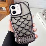 For iPhone 12 Mermaid Shape Glitter Paper Embossed Electroplated TPU Phone Case(Black)