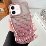 For iPhone 12 Mermaid Shape Glitter Paper Embossed Electroplated TPU Phone Case(Rose Gold)