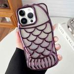 For iPhone 12 Pro Mermaid Shape Glitter Paper Embossed Electroplated TPU Phone Case(Dark Purple)