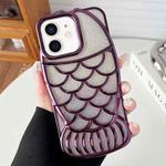 For iPhone 11 Mermaid Shape Glitter Paper Embossed Electroplated TPU Phone Case(Dark Purple)