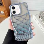 For iPhone 11 Mermaid Shape Glitter Paper Embossed Electroplated TPU Phone Case(Blue)