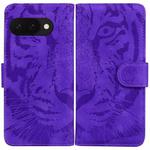 For Google Pixel 9a Tiger Embossing Pattern Flip Leather Phone Case(Purple)