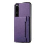For Sony Xperia 1 IV Calf Texture Card Bag Design Full Coverage Phone Case(Purple)