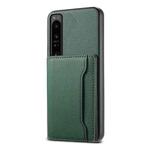 For Sony Xperia 1 IV Calf Texture Card Bag Design Full Coverage Phone Case(Green)